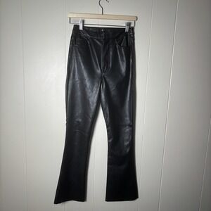 7‎ For All Mankind Black Faux Leather Flare Leg High Waist Pants Size 24